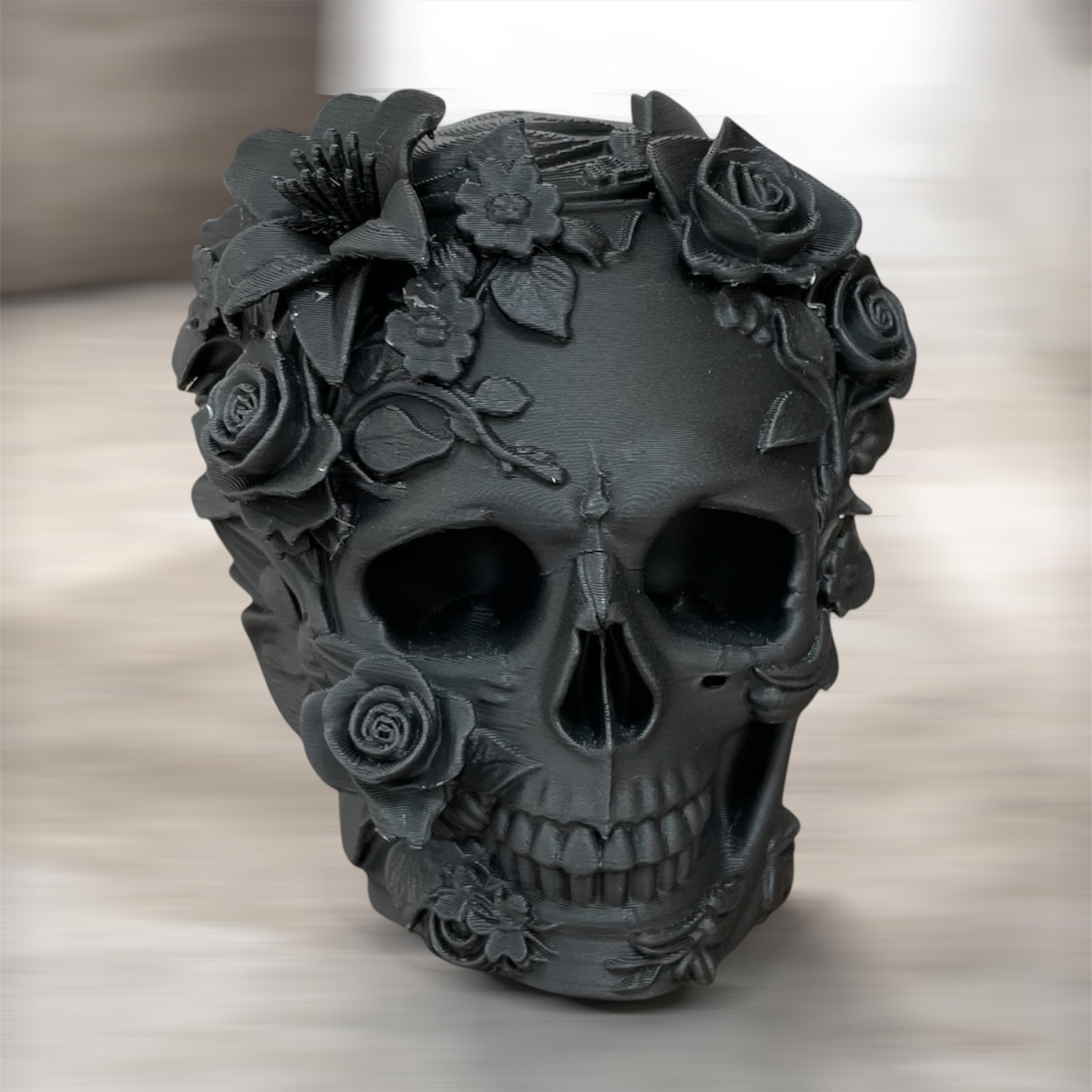 Floral Skull – Dark Gothic 3D Print Decoration
